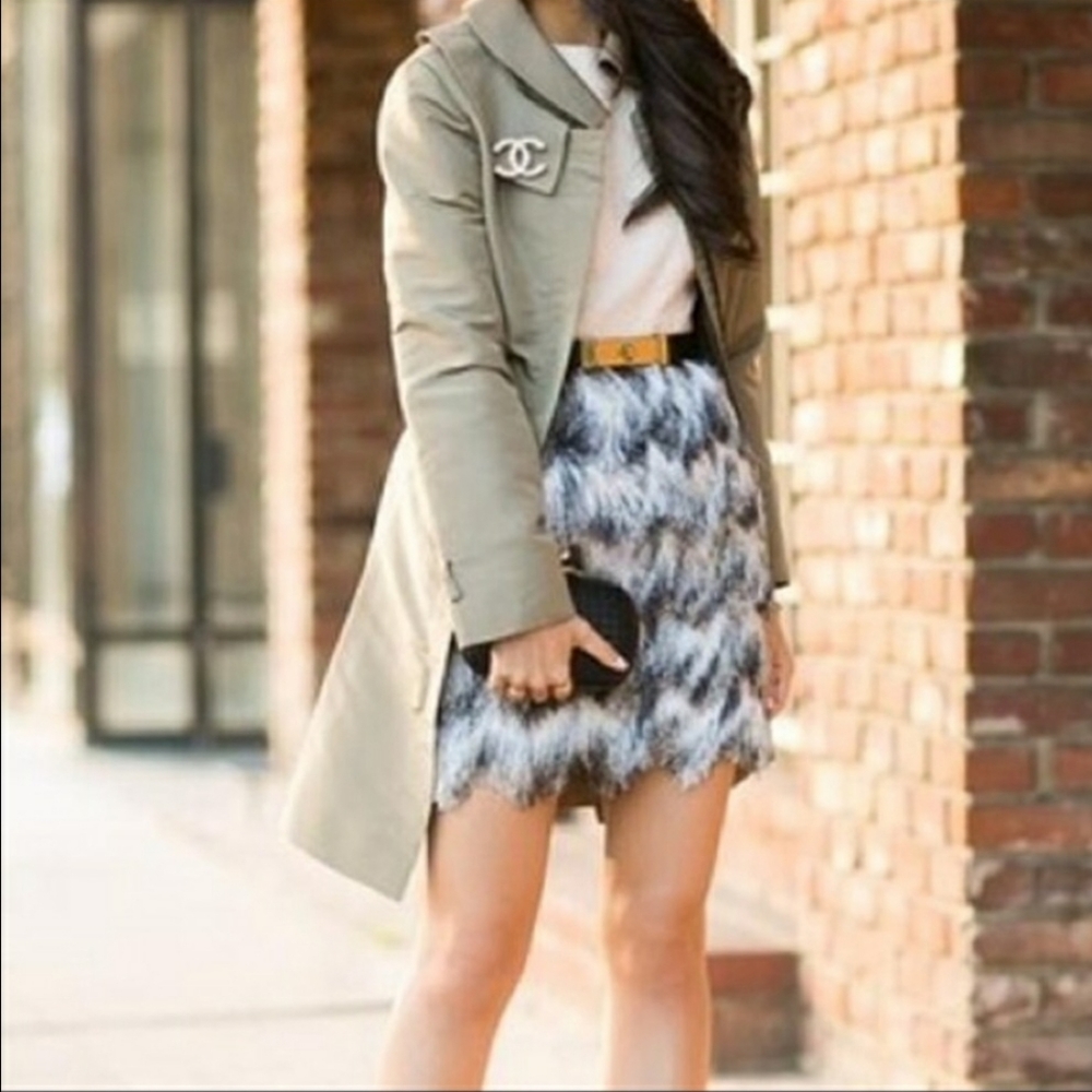 Ann Taylor Nwot Tan,Creme,Black,Gray Fuzzy Tiered Pencil Skirt